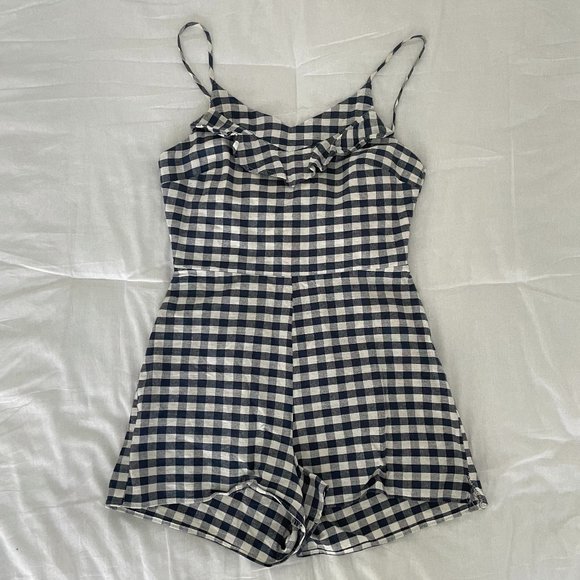 Gingham Navy Romper - Picture 1 of 4